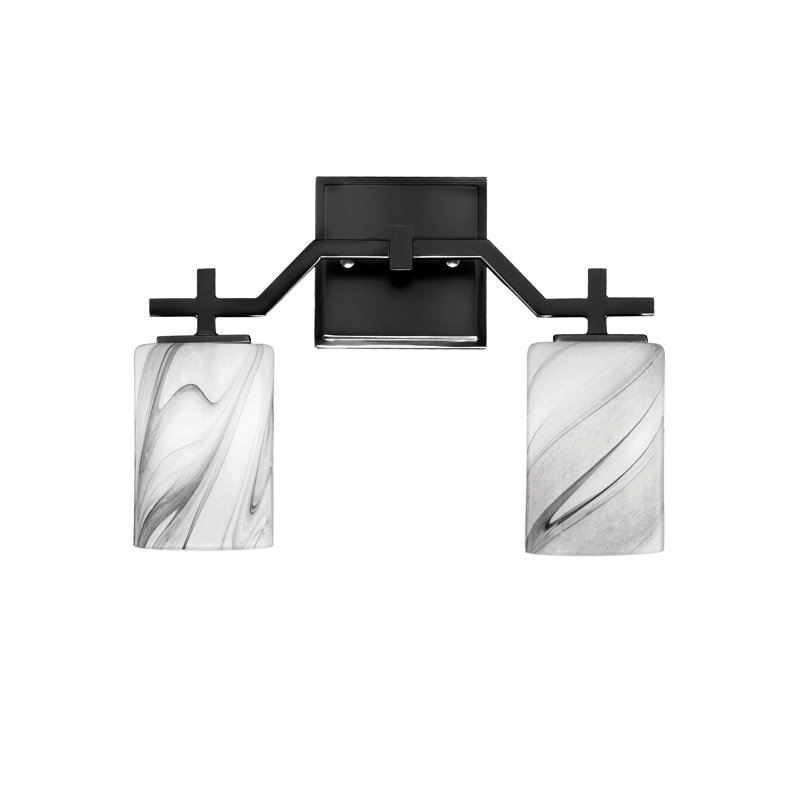 Barre de bain Headland illustrée d'un verre tourbillon onyx de 6 po, H 10,75 po x l 13,75 po x P 5,25 po, Noir, Deux lumières