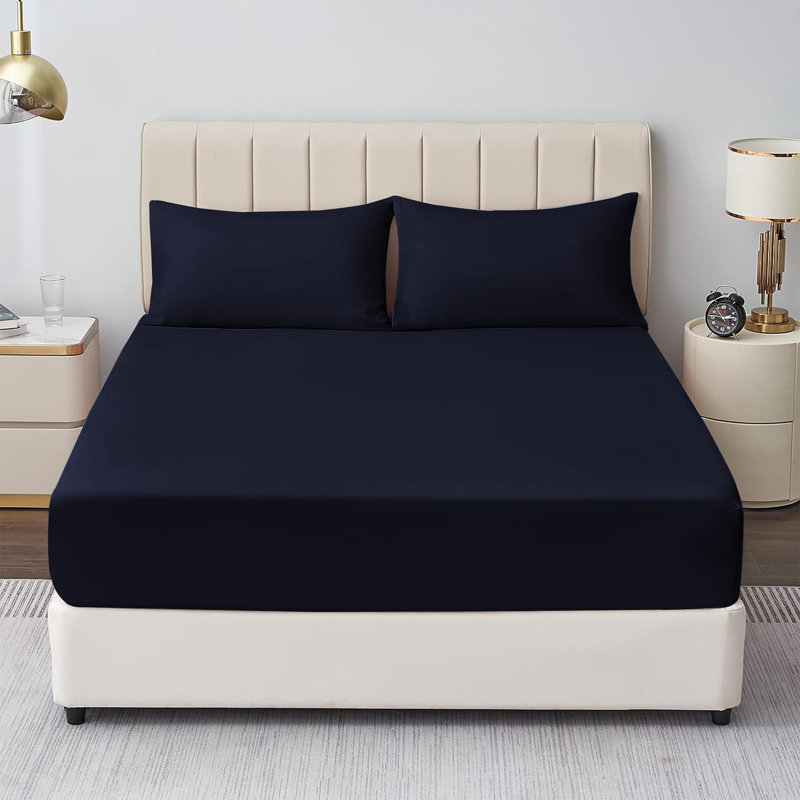 Mieasha Microfiber Plain Weave Fitted Sheet, Super King (6'), Navy Blue