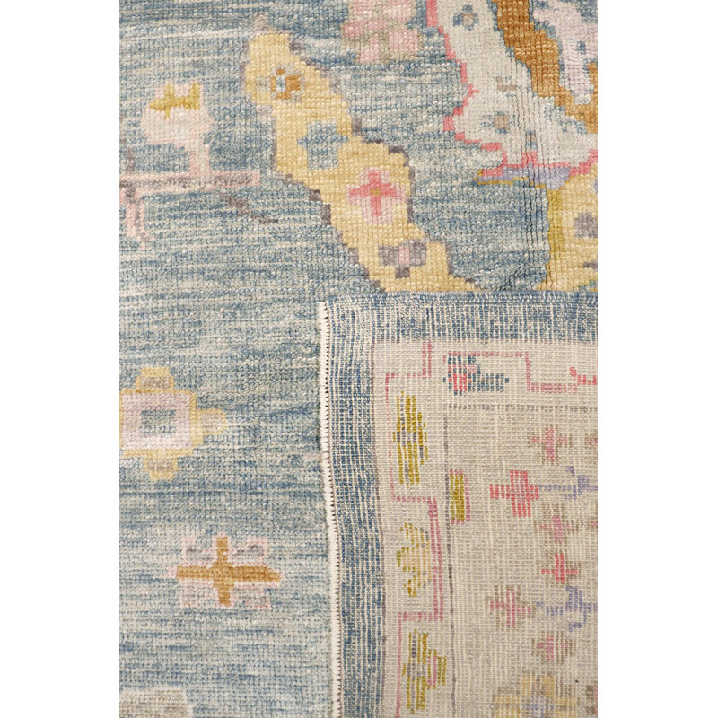 Oushak Hand Knotted Wool Oriental Area Rug in Blue/Ivory/Pink