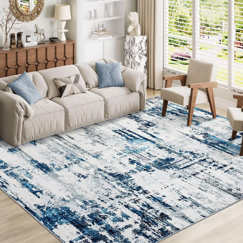 Washable Large Abstract Area Rug for Living Room Soft Indoor Carpet, Rectangle 8' x 10'