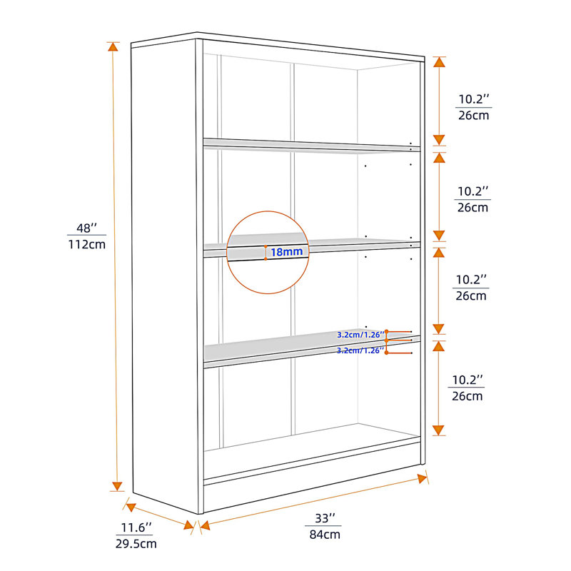Bibliothèque 5 niveaux, Gris, (5 Shelves) 59.8"H x 33"W x 11.6"D