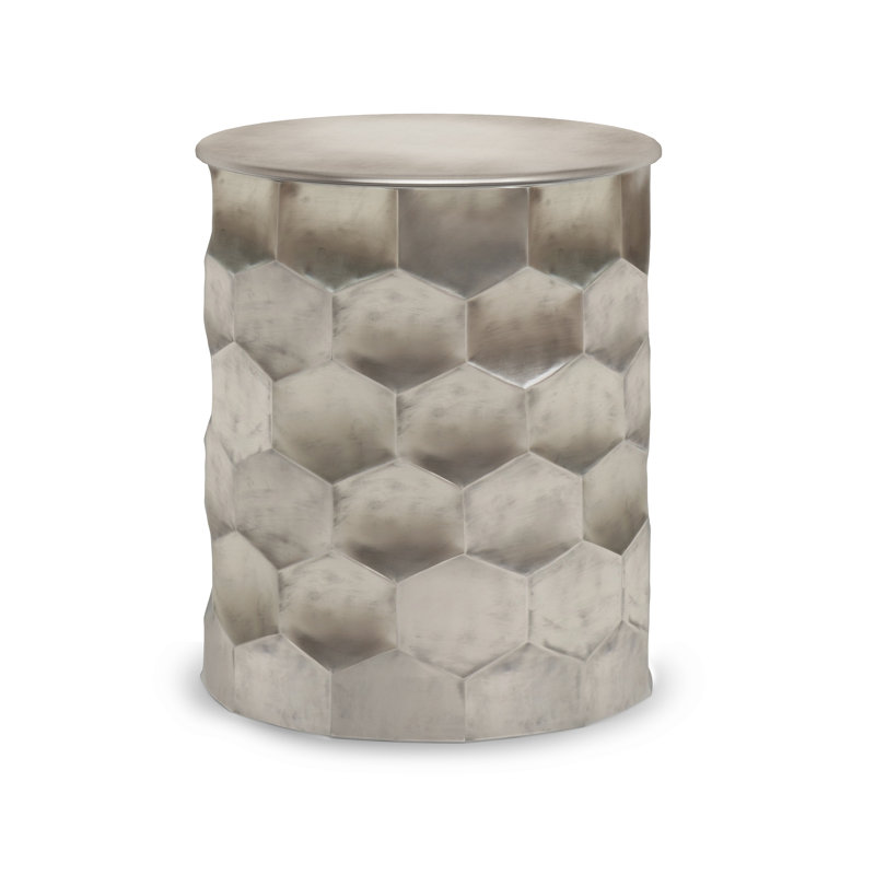 Whitney Antique Silver Round Metal Storage Side Table