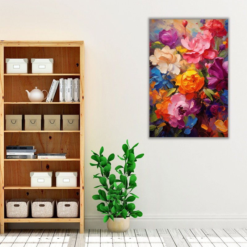 " Vibrant Bloom Impasto 2 ", White Floater Framed Canvas, 36" H x 24" W x 1.25" D