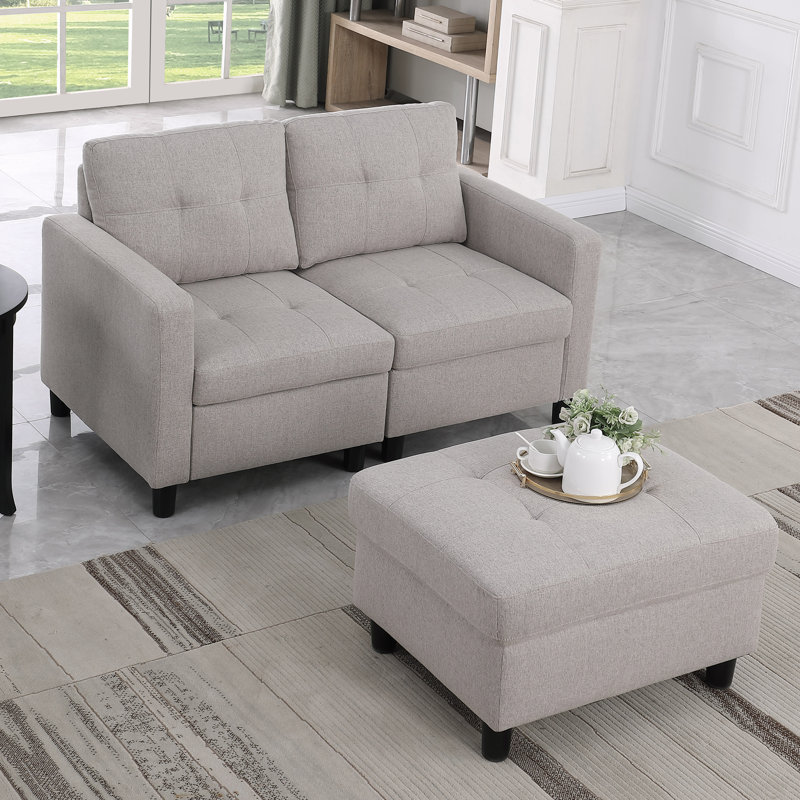 Montray 55.1" Upholstered Loveseat, Light Gray Linen Blend