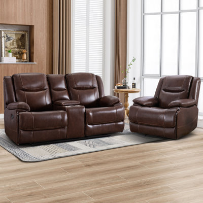 Ageus 2 - Piece Luxurious Top Genuine Leather Reclining Living Room Set with a Manual Recliner & a Loveseat