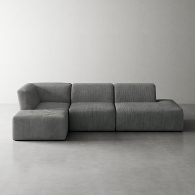 Berlare 4 - Piece Upholstered Boneless Compression Corduroy Modular Sectional Sofa Set with Removable Ottoman – Fully Compressed, No Assembly Required