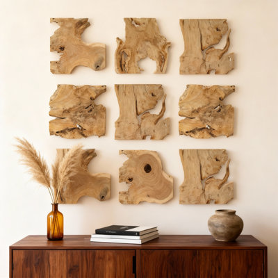 9 pièces d'art mural en bois naturel, décoration murale en bois rustique sans cadre 12 x 12 pouces, sculptures murales abstraites faites à la main pour le salon, la chambre à coucher, le bureau - charme organique unique pour votre maison