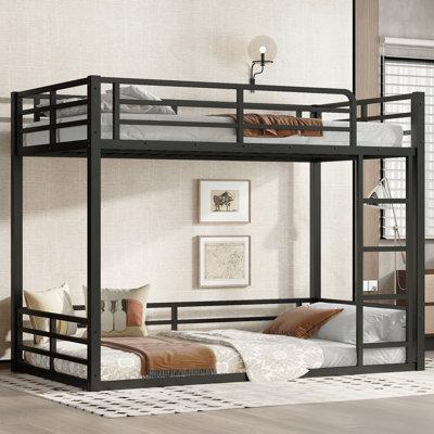 Metal Bunk Bed, Twin XL Over Twin XL Floor Bunk Bed Frame, Heavy-Duty Bunk Bed For Kids, Teens, Adults, Noise-Reduced Design
