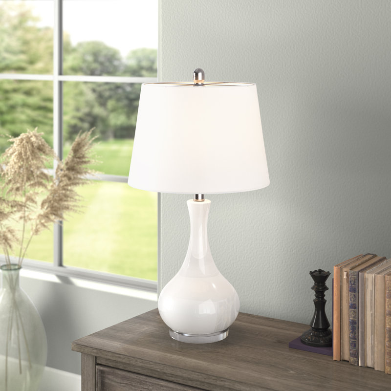 Latshaw 1-Light Ceramic Table Lamp with Fabric Empire Shade, White