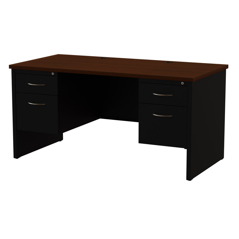 Metal Base Writing Desk, Black/Walnut