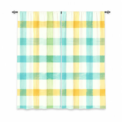 Rideaux à carreaux 2 pièces, tissu filtrant la lumière, motif de coups de pinceau à l'aquarelle, pare-soleil et protection de la vie privée, conception à passe-tringle, convient au salon, à la chambre à coucher, au balcon et à la cuisine