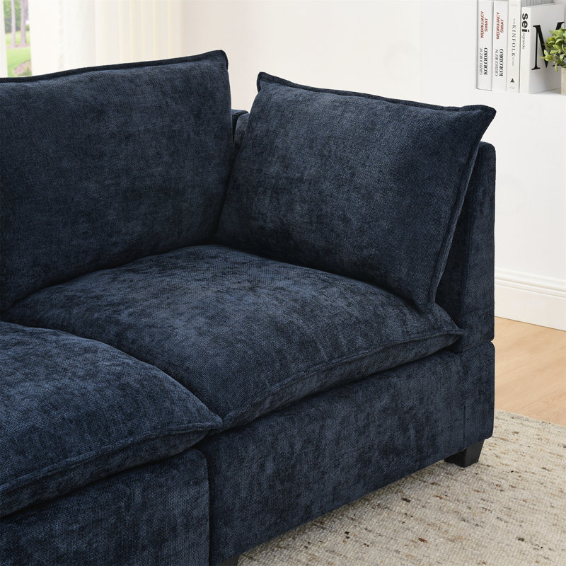 2-Seater Chenille Sleeper Hormazabal with 2 Lumbar Pillows, Chenille bleu