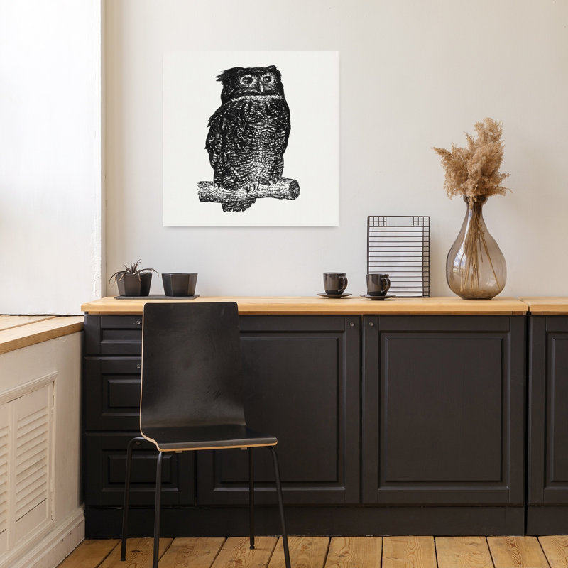 Art contemporain, oiseau contemporain, hibou, forêt, H 18 po x l 18 po