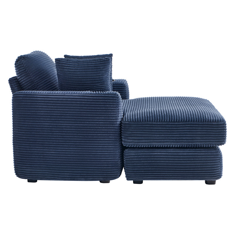 43" Upholstered Corduroy Chaise Lounge & Sofa Bed With Cup Holders, Navy