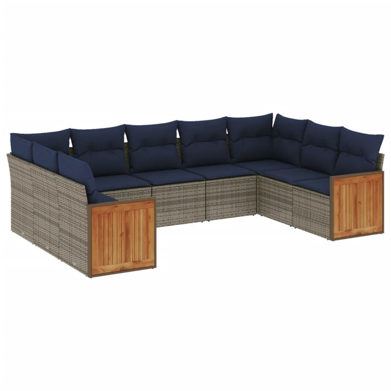 Ensemble de canapé de patio 10 pièces avec coussins en rotin de polyester noir