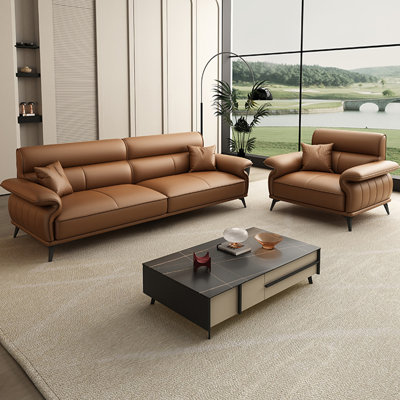 Brown Genuine Leather 2 - Piece Living Room Set