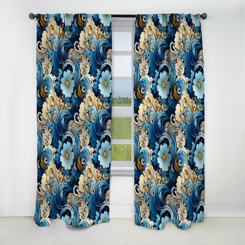 Motif cachemire à motif floral III - Rideau floral - Rideau occultant - 1 panneau, 52" W x 120" L