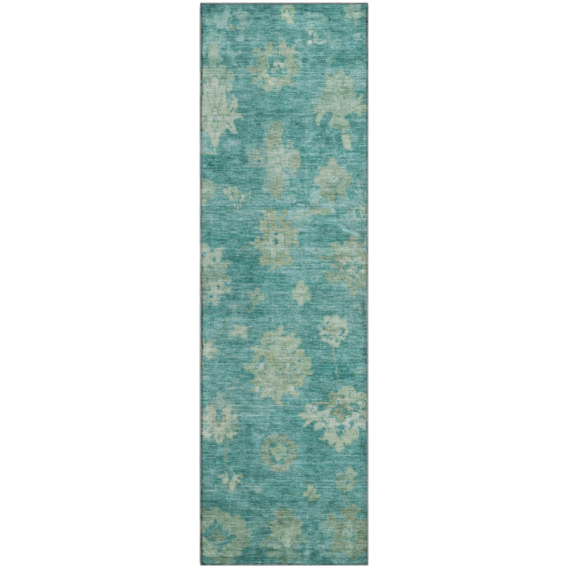 Tapis lavable à la machine de qualité supérieure Mayfield AMF2305, Bleu sarcelle, Tapis de couloir 2 pi 3 po x 7 pi 6 po