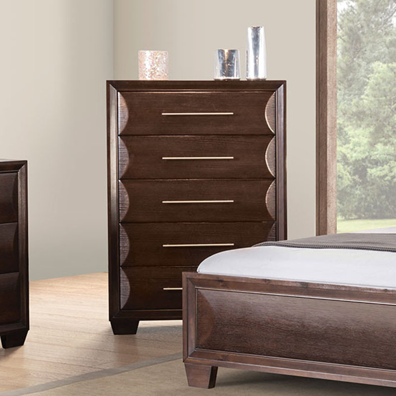 Commode 5 tiroirs Brookline, Brun