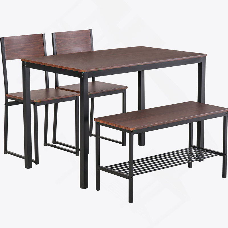Ensemble de table de salle à manger 4 pièces avec banc, table de cuisine et chaises avec support de rangement, idéal pour les réunions de famille et pour économiser de l'espace