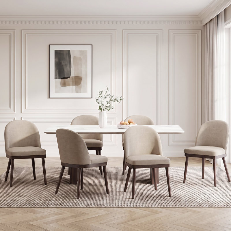Chaises de salle à manger rembourrées, 6, Tissu brun