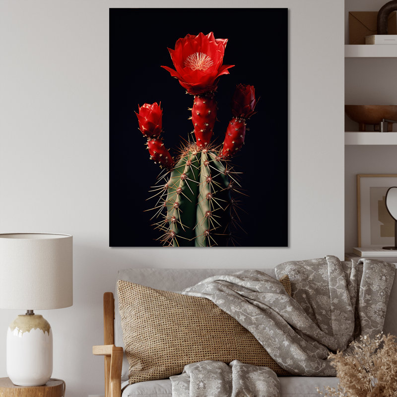 Cactus rouge et noir monolithe marron sur toile, H 40 po x l 30 po x P 1,5 po, Toile tendue