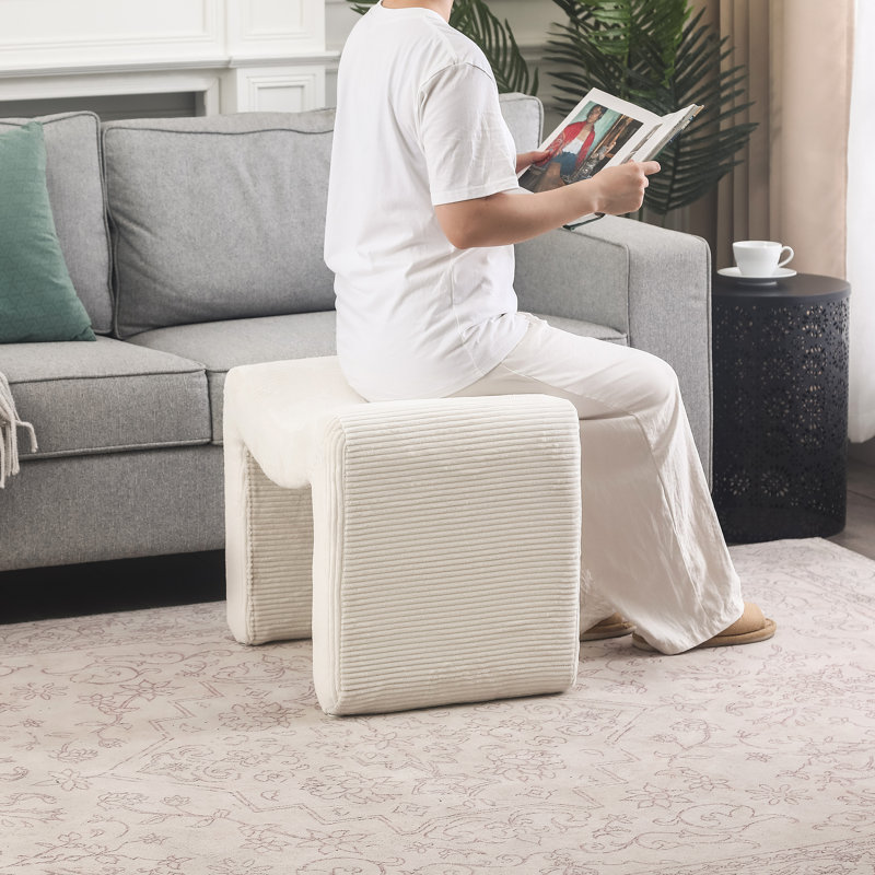 M-Shaped Ottoman Footrest, Cream Corduroy