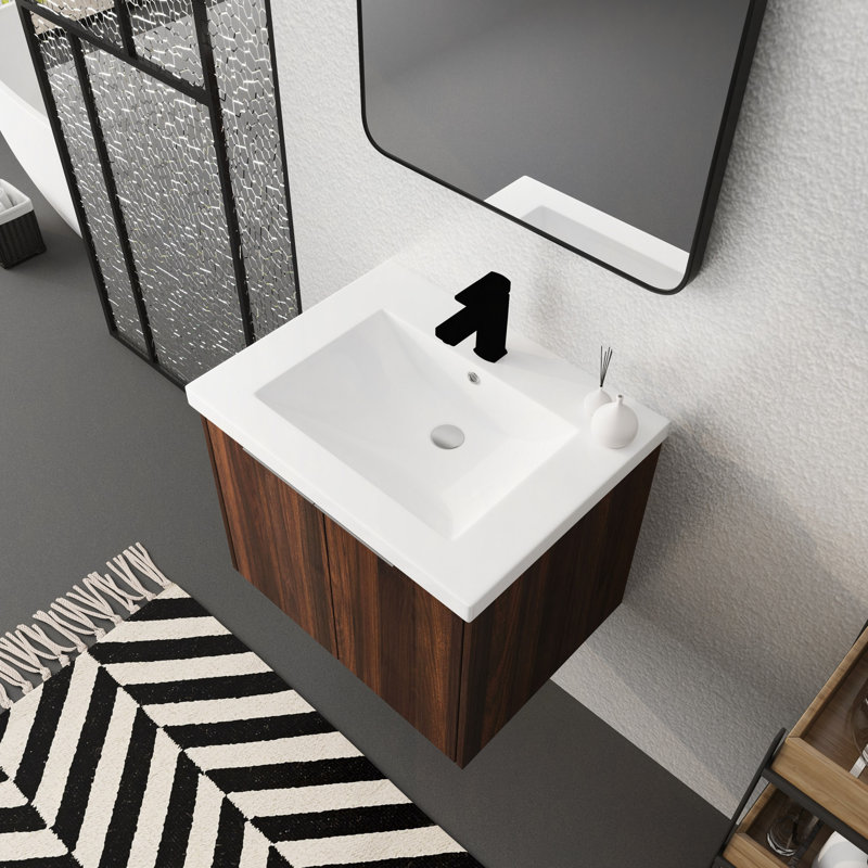 Armoire de salle de bain avec lavabo, portes à fermeture en douceur, fixation flottante, 24 po pour petite salle de bain