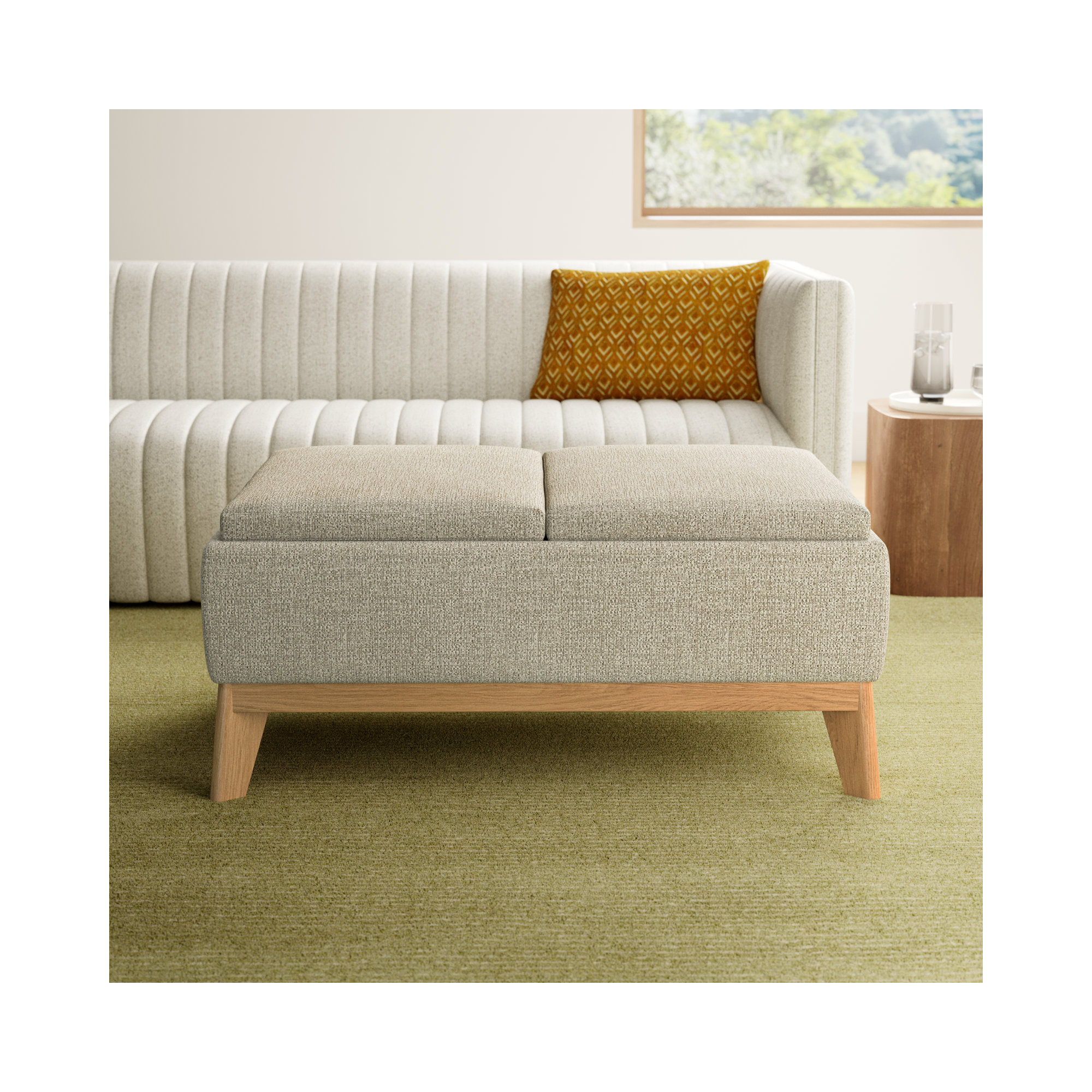 Rudi Mid-Century Modern Storage Ottoman with Reversible Tray Cushions, Gray