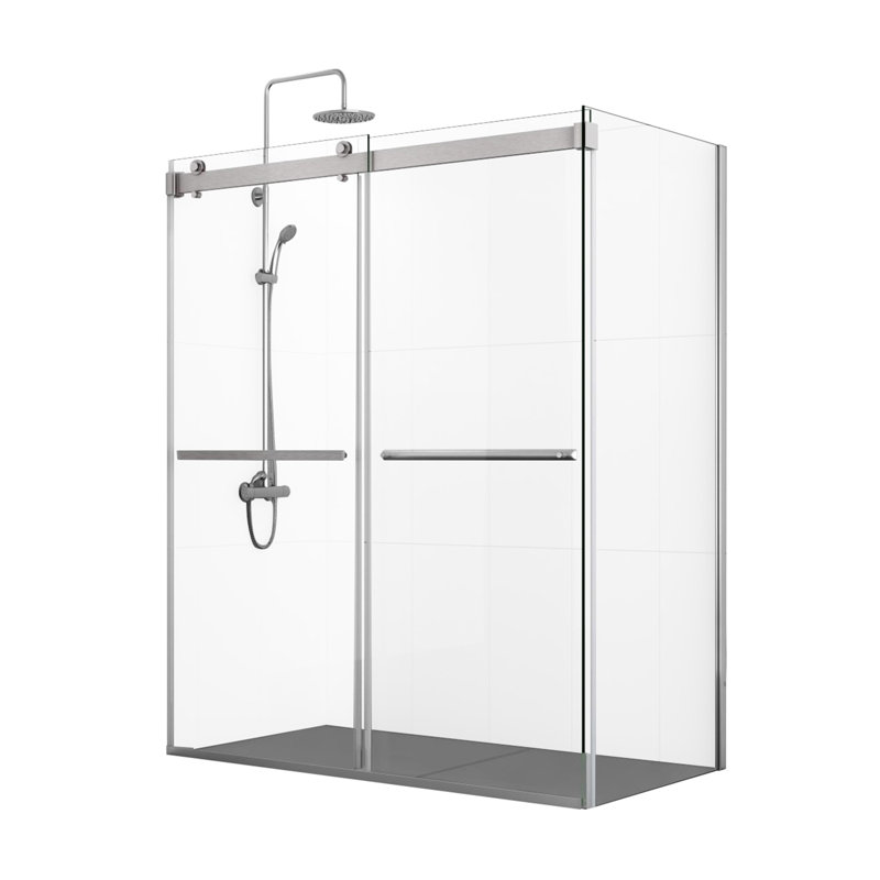 Cabine de douche rectangulaire sans cadre avec barre à serviettes l 60 po x P 35,8 po x H 76 po, Nickel
