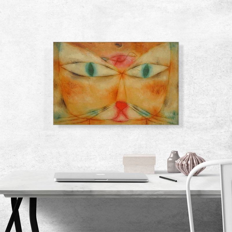 «Cat and Bird 1928» par Paul Klee - reproduction d'art sur toile tendue, H 18 po x l 26 po x P 0,75 po