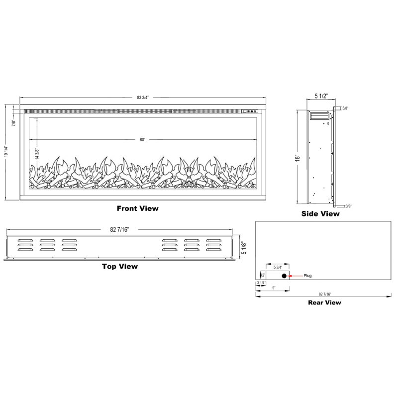 Sideline Elite Smart Electric Fireplace, 19.25" H x 83.75" W x 5.5" D