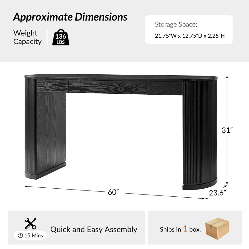Bureau Ireno 60"L, Noir