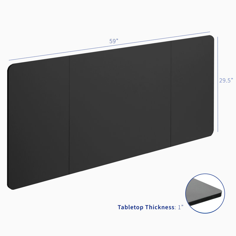 Table Top, Black, 1" H x 59" W x 29.5" D, 3-Piece