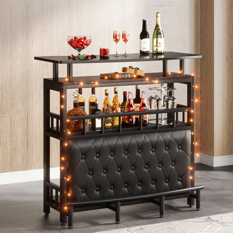 Home Bar Unit with Storage Shelves Bar Cabinet, Black