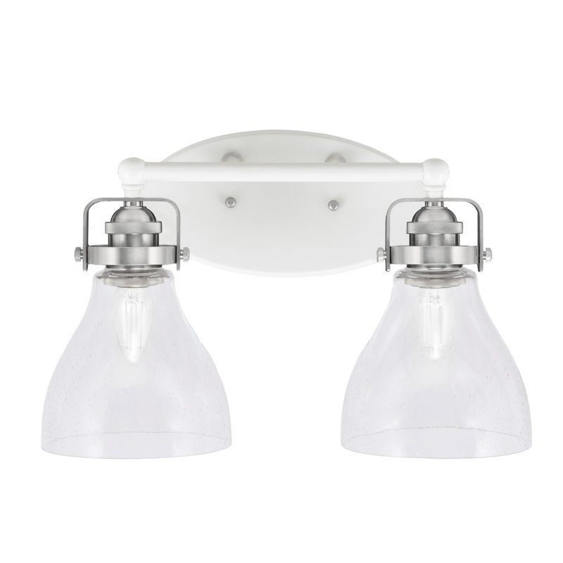 Barre d'éclairage de salle de bain 2 lumières avec verre à bulles 6,25 po Easton, Blanc / nickel brossé