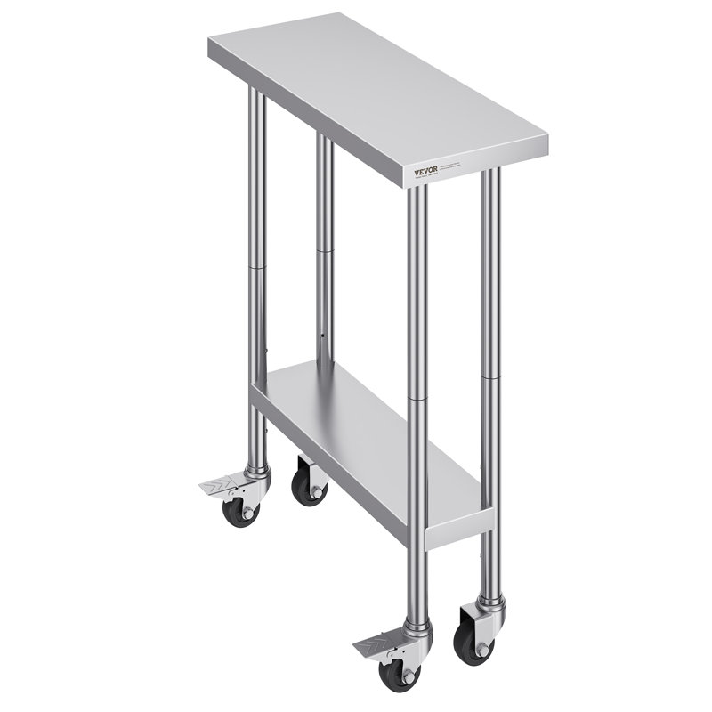 Silver Stainless Steel Adjustable Height Kitchen Cart