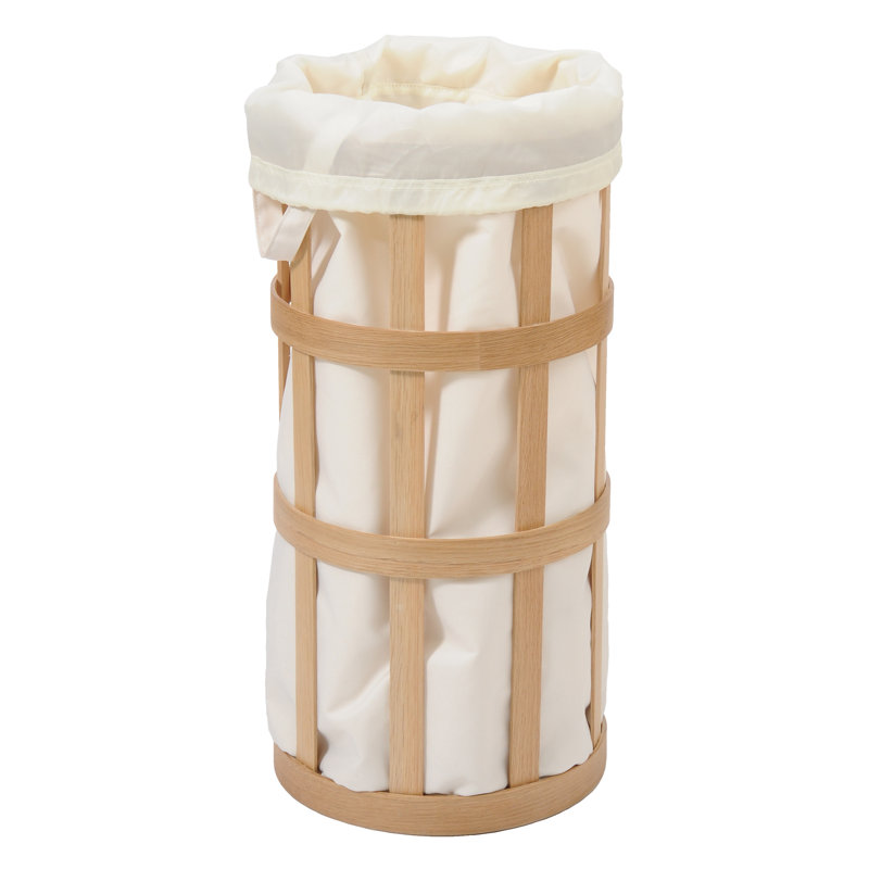 Belinda Wood Laundry Basket with Handles, Soft White, Oak