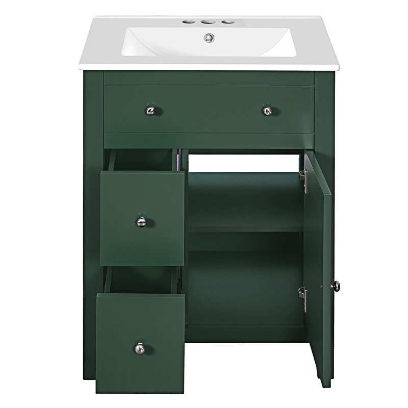 Meuble-lavabo de salle de bain avec lavabo en céramique, Vert