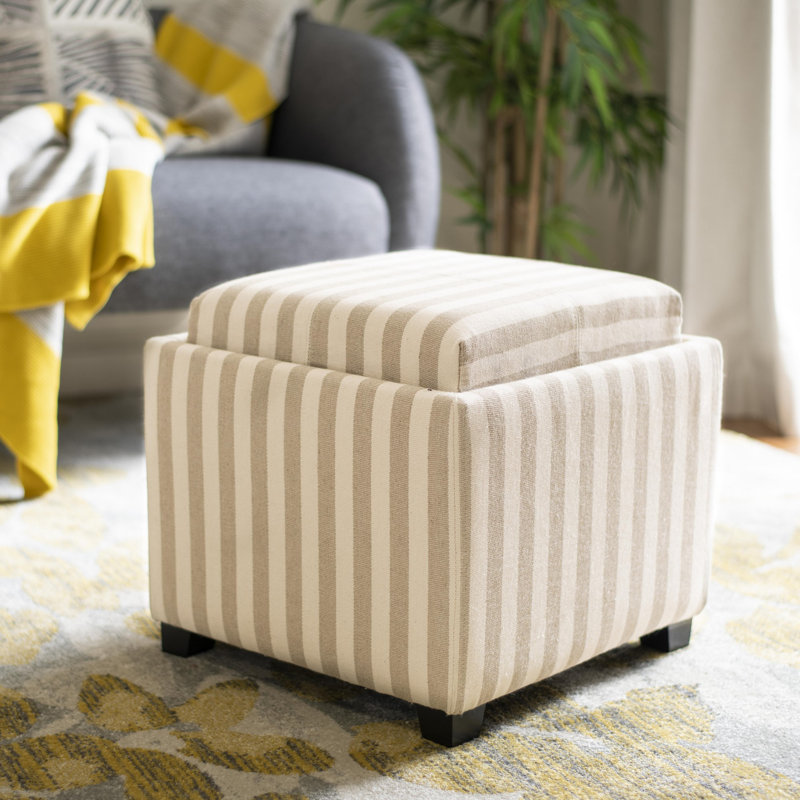 Sedat Upholstered Ottoman, Tan/White Striped Cotton