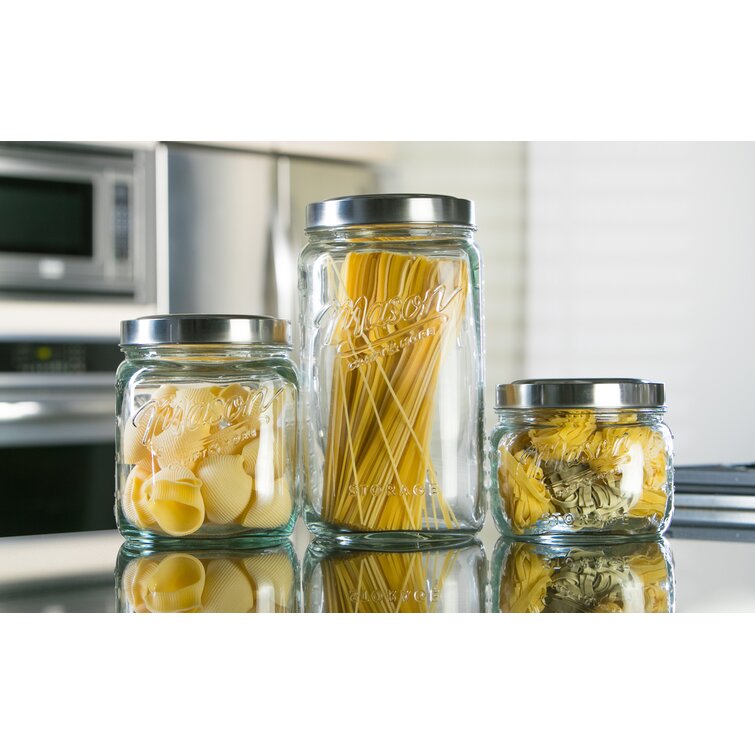 Mason Craft & More mason craft & more airtight kitchen food storage clear  glass pop up lid canister, 2 pack of small 1.6 liter pop up canister
