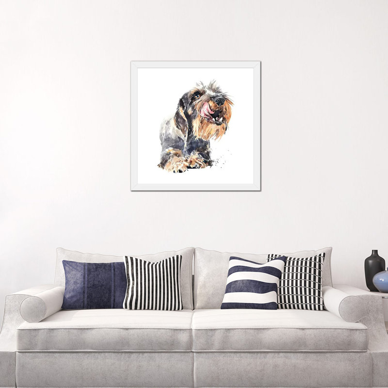 «Wirehaired Dachshund I» par EdsWatercolours - impression, H 24 po x l 24 po x p 1 po, Papier encadré blanc, Blanc