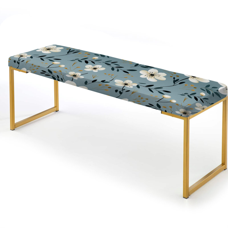 Upholstered Bench, Minimalist Beauty Floral Pattern In Ivory I