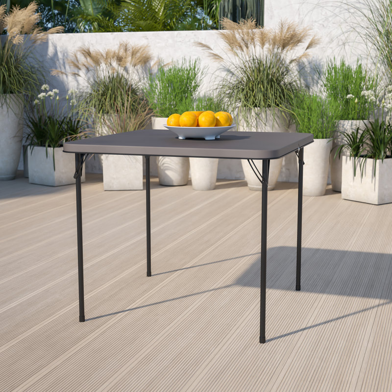 Square Bi-Fold Plastic Folding Table with Carrying Handle, Dark Grey