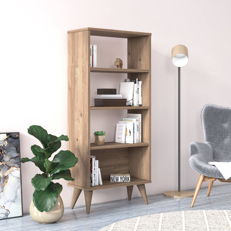 Soho Tiny Bookcase, Standing Bookshelf with 4-tier Shelves, 54 x 25 x 121 cm Display Cabinet, Oak