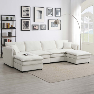 [VIDEO provided [New 134*66" Chenille Modular Sectional Sofa,U Shaped Cloud Couch Set with Double Cushions ,6 Seat Sleeper Sofa Bed with Ottomans,Oversized Indoor Furniture for Living Room, 3 Colours