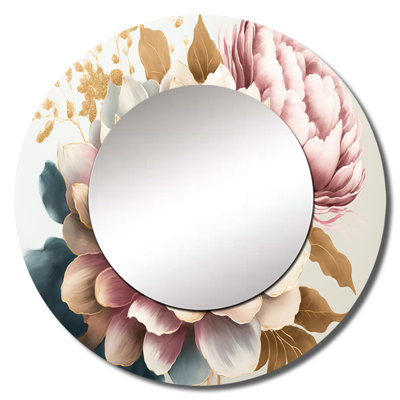 Décoration murale rose et dorée - miroir floral et botanique rond_MTMIR56480