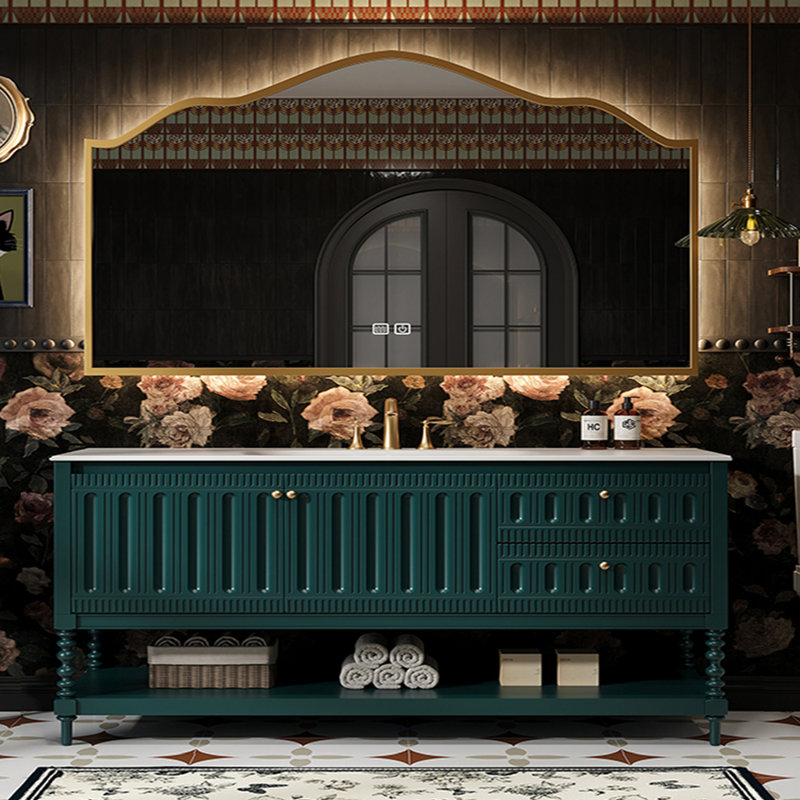 Bathroom cabinet American retro style, Peacock Green, 32.28" H x 66.93" W x 21.65" D