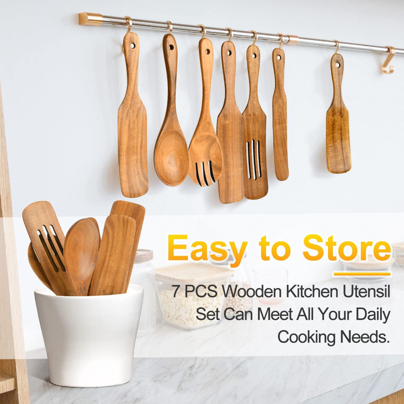 Natural Acacia Wood 7-Piece Spurtle Cooking Utensil Set