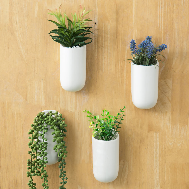 Anikka 4-Piece Indoor Ceramic Herb Hanging Planters, White
